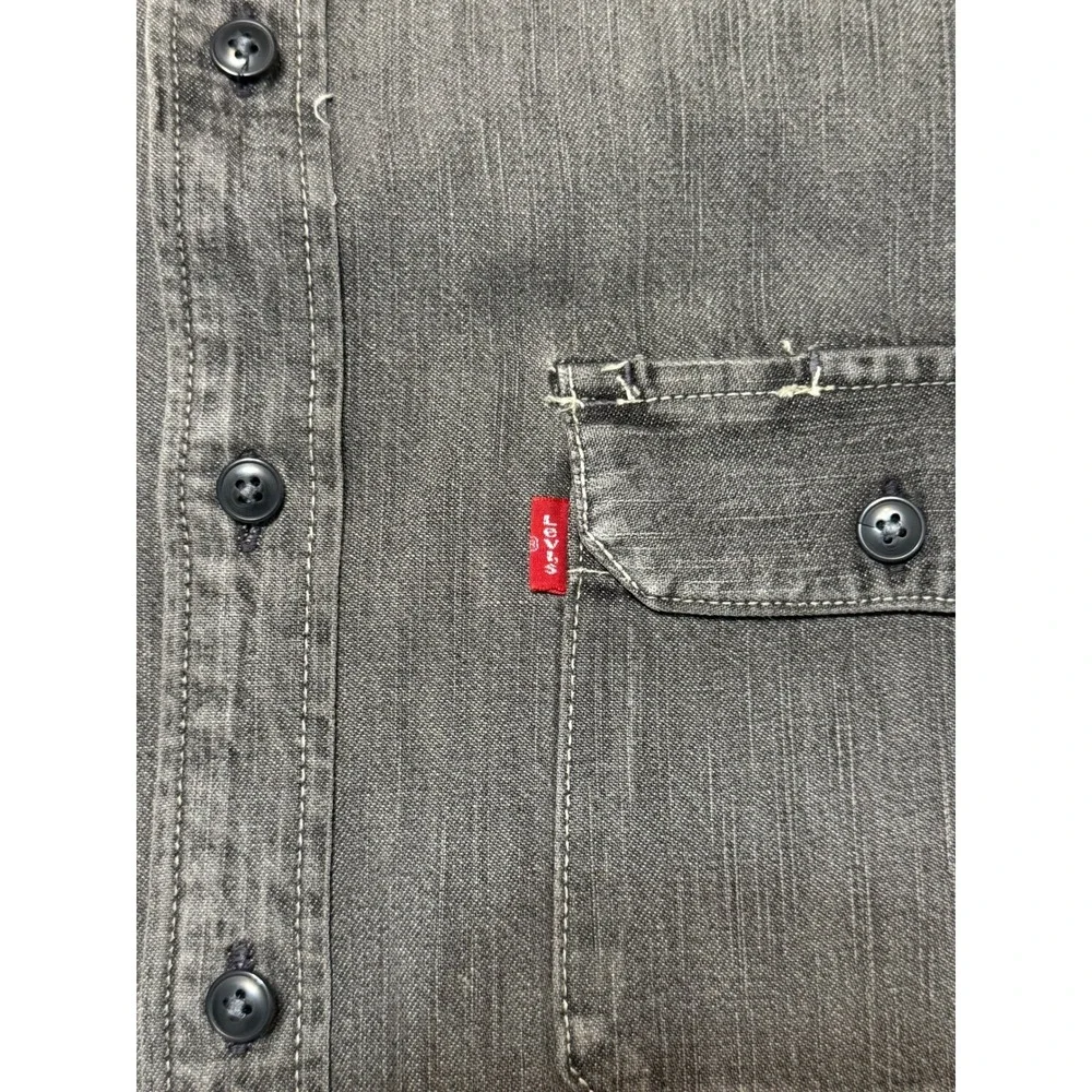 Levis Mens Faded Gray Denim Button Down Shirt Long Sleeve Workwear Sz XL